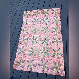 Handmade Mexican Satin Quilt – Floral Appliqué Folk Art Blanket